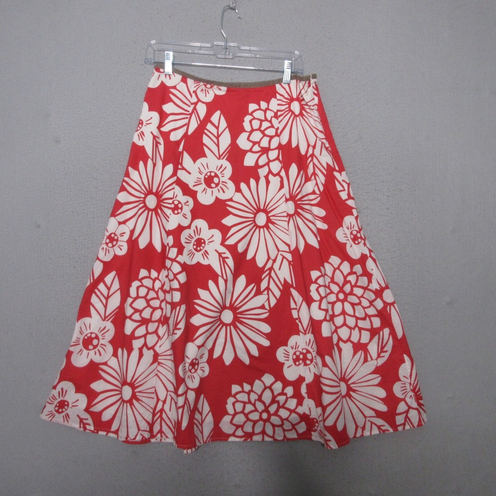 Boden Skirt 10R Red Floral A-Line Cotton Midi Tropical Boho Retro Classic Style